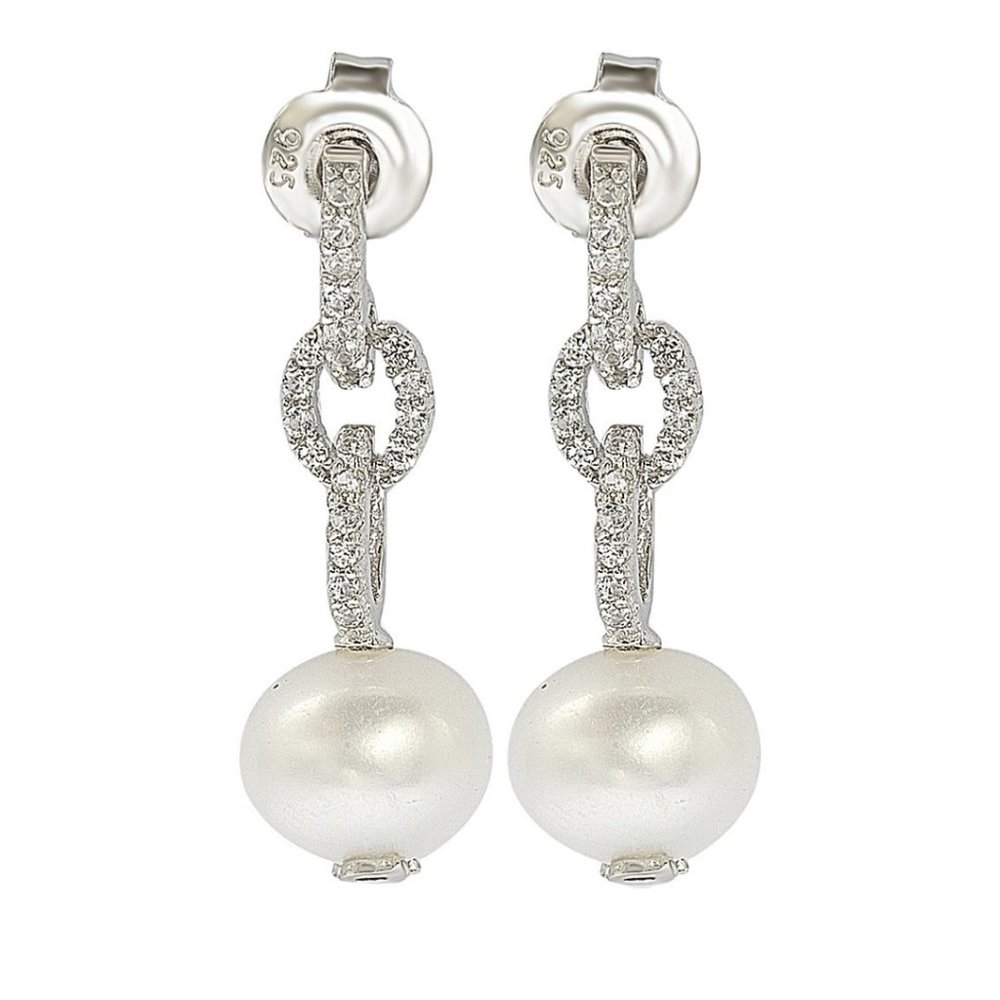 Sterling Silver Pearl & White Sapphire Earrings